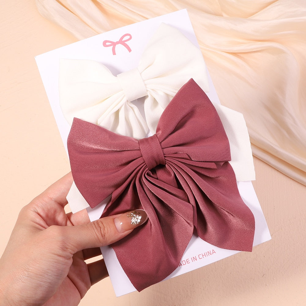 2Pcs/set Women Girls Sweet Solid Bowknot Hair Clips Print Bows Hairpins Ribbon Barrettes Duckbill Clip Headwear Hair Accessories