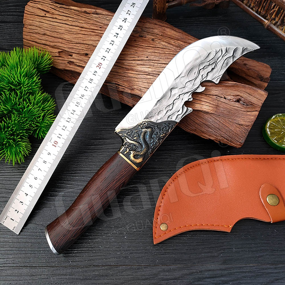 Handmade Forged Stainless Steel Kitchen Knife Cleaver Chinese Butcher Boning Knife Pig Beef Cutting Knife with Knife Wood Handle