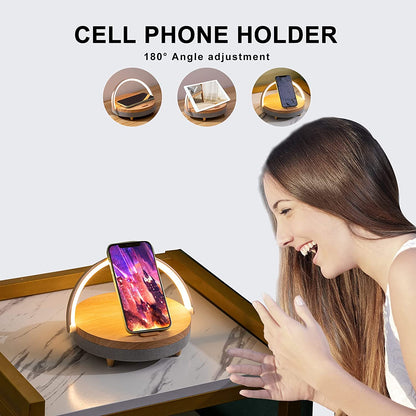 Multifuction Wireless Charger Bluetooth Speaker for IPhone 13 14 Wooden Table Lamp High Power Charging Light Speaker Bluetooth