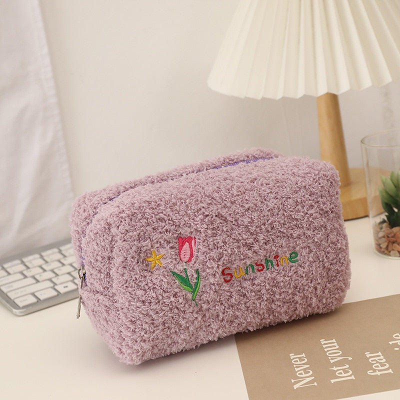 Large Capacity Plush Cosmetic Storage Bag Women Makeup Organizer Handbag Stationery Bag Pencil Case Pencilcase Pen Box Supplies