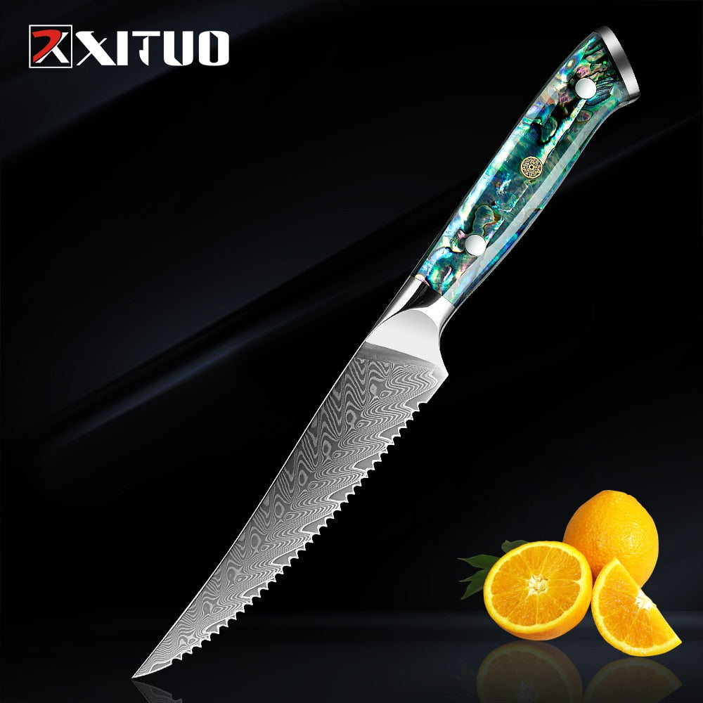 XITUO 1-5 PCS Damascus Steel knife Set Kitchen Cooking Tools Chef Knife Japanese Santoku Boning knife Exquisite Shell Handle