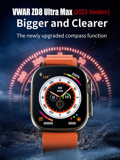 2023 VWAR ZD8 Ultra MAX Smart Watch Series 8 Compass 49mm Titanium Alloy Bluetooth Call NFC ECG IP68 Waterproof Smartwatch Men