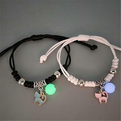 2023 Luminous Cat Star Moon Bracelet Couple Charm Handmade Adjustable Rope Matching Friend Bracelet Infinite Love Jewelry Gifts