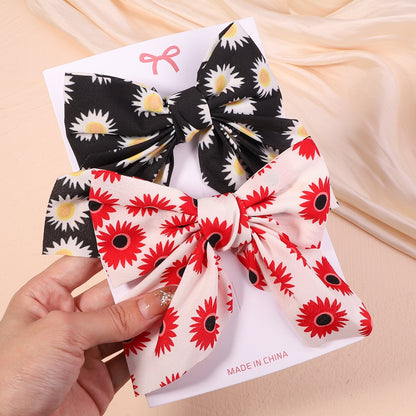 2Pcs/set Women Girls Sweet Solid Bowknot Hair Clips Print Bows Hairpins Ribbon Barrettes Duckbill Clip Headwear Hair Accessories