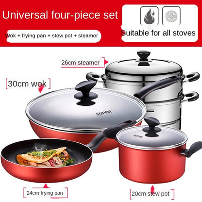 non stick pot set kitchen full set household three piece frying soup pot combination induction cooker gas