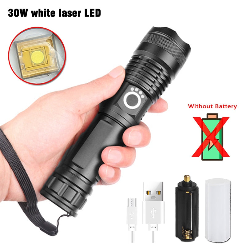 XHP70 Super Powerful Rechargeable Led Torch Variable Focus 30W Flashlight Tactical Lantern Long Shot Torch for Camping Emergency