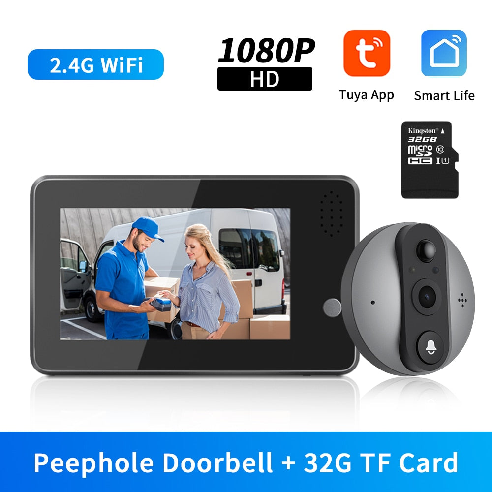 Elecpow 4.3Inch Smart Home Tuya Peephole Doorbell Camera 1080P 200W Pixel Door Viewer Night PIR Motion Detection Video Door Bell