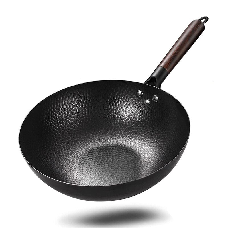 Carbon Steel Wok,Woks and Stir Fry Pans with lid Kitchen Cookwar For Electric,Induction and Gas Stoves Flat Bottom Wok