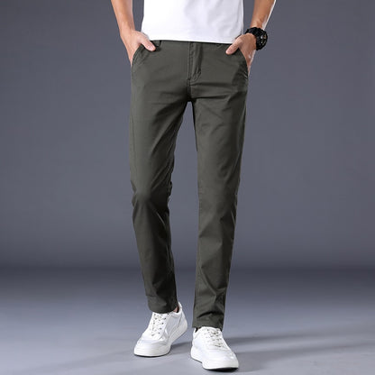 2023 New Summer Casual Pants Men 98%Cotton Solid color Business Fashion Slim Fit Stretch Gray Thin Trousers Male Brand Clothing