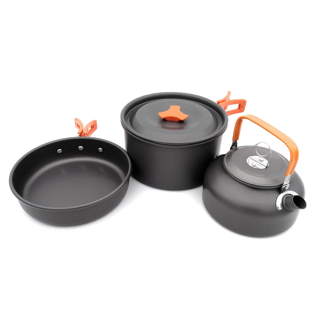 Camping Cookware Set Aluminum Portable Outdoor Tableware Cookset Cooking Kit Pan Bowl Kettle Pot Hiking BBQ Picnic