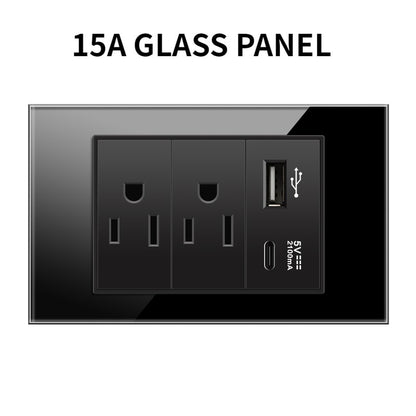 20A Brazil/US/Italy/Chile Plug Wall Sockets USB Type C Pressure Switch Plastic/ Tempered Glass 118 Panel Outlets Home Office
