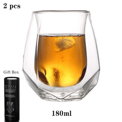 Double Layer Whiskey Glass Cup Wine Bar Tequila Beer Handmade Home Kitchen Drinking Tea Cup Party Glass Glass Cup 2pcs/Set