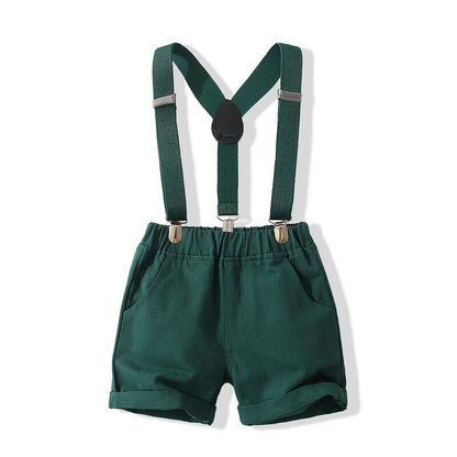 Summer Baby Boys Party Dress Suit Cotton Short Sleeve With Shirt + Belt Shorts 2PCS Outfits Kids Boys Gentleman Clothes Sets