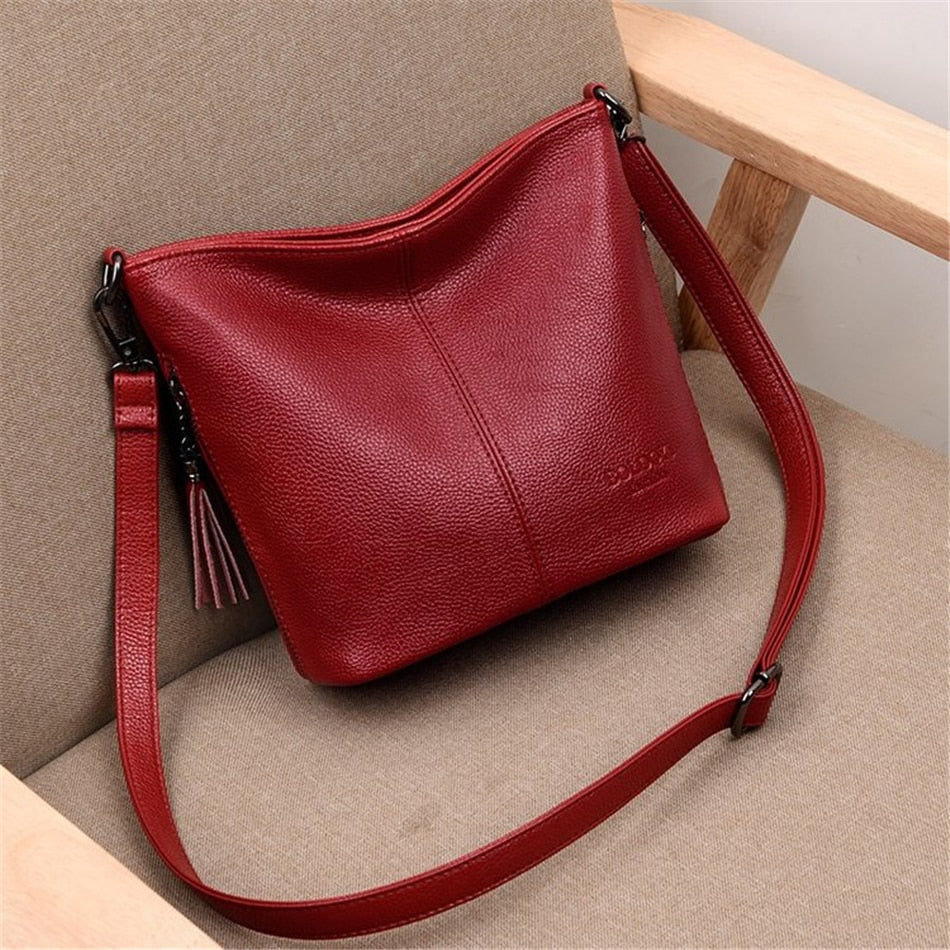 Genuien Tassels Ladies Hand Crossbody Bags For Women Leather Luxury Purses And Handbags Women Shoulder Bags Designer Bucket Sac