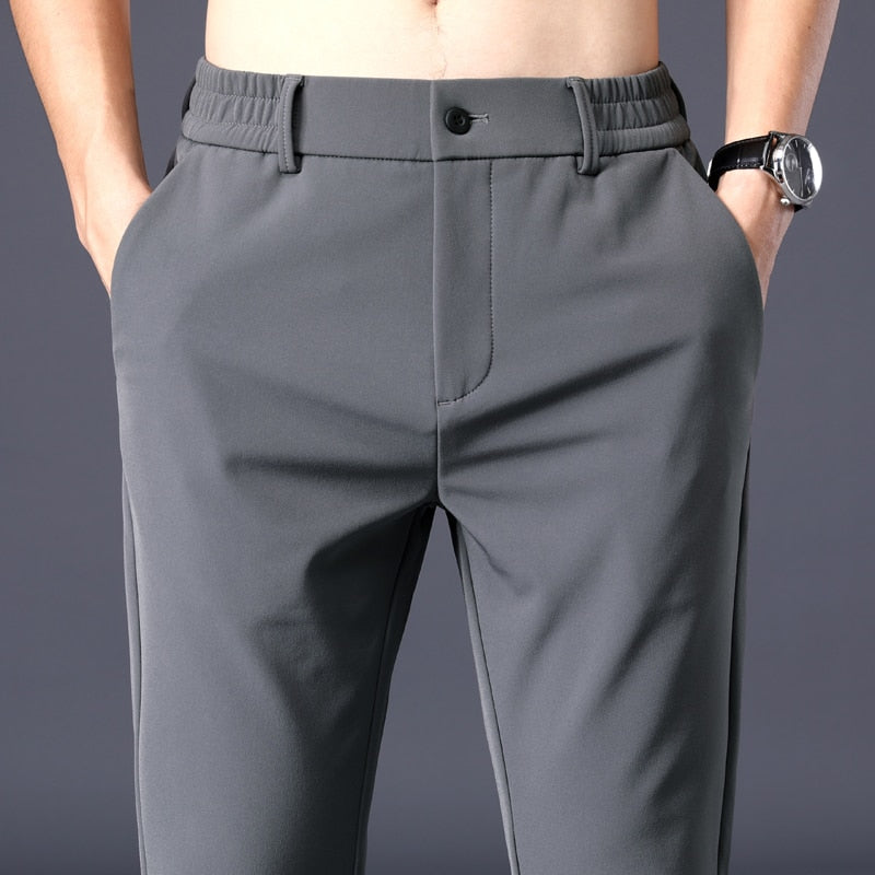 Summer Men&#39;s Casual Pants Thin Business Stretch Slim Fit Elastic Waist Jogger Korean Classic Blue Black Gray Brand Trousers Male