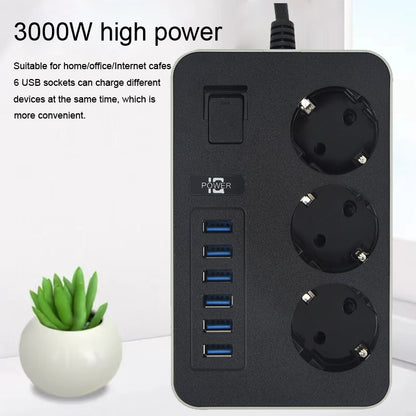 EU Plug AC Outlet Power Strip Multiprise Smart Home Extension Cord Electrical Socket 6 USB Port 3.1A Phone Charge Network Filter