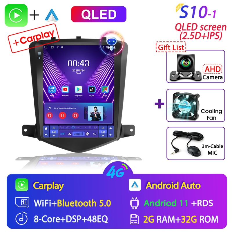 For Chevrolet Cruze 2008-2014 Carplay Android 11 Car Radio Multimedia Video Player Navigaion Head Unit Stereo 2Din Audio Speaker