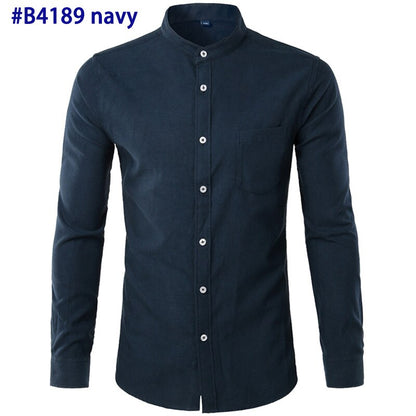 Oxford Cotton Shirt Men 2022 Spring Casual Slim Fit Stand Collar Mens Dress Shirts Long Sleeve Solid Chemise Homme Army Green
