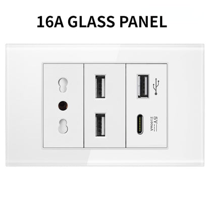 20A Brazil/US/Italy/Chile Plug Wall Sockets USB Type C Pressure Switch Plastic/ Tempered Glass 118 Panel Outlets Home Office