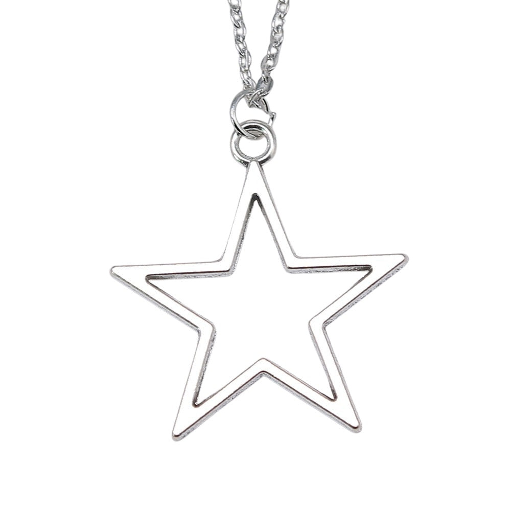Fashion Simple Vintage Antique Silver Color 36x33mm Hollow Star Pendant Necklace For Women