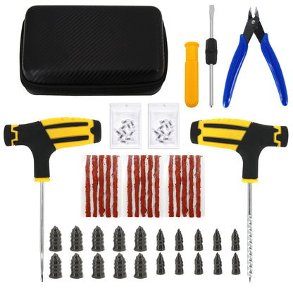 Car Tire Repair Tool Kit Studding Set Auto Bike Puncture Plug Garage Needle Nose Pliers Vacuum Film Nail Screws W/ Storage Case