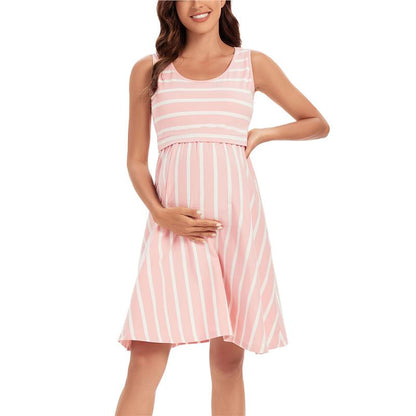 Nursing Dress Striped Baby Shower Breastfeeding Pregnancy Dress Elegant Sleeveless Premama Pregnant Dresses Vestido Robe Femme