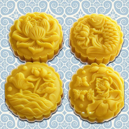 Mid-autumn Moon Cake Press Mold, Hand-pressed Cookie Dessert DIY with Stamp Flower,DIY Hand Press Cookie Cutter Mooncake Maker