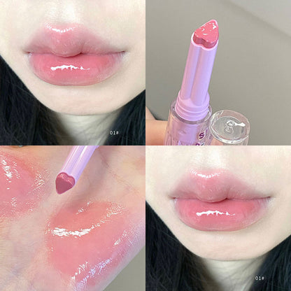 FLORTTE Love Shape Lipstick Flower Jelly Water Lip Gloss Clear Light Hydrating Lip Tint Non-stick Cup Korea Cosmetic