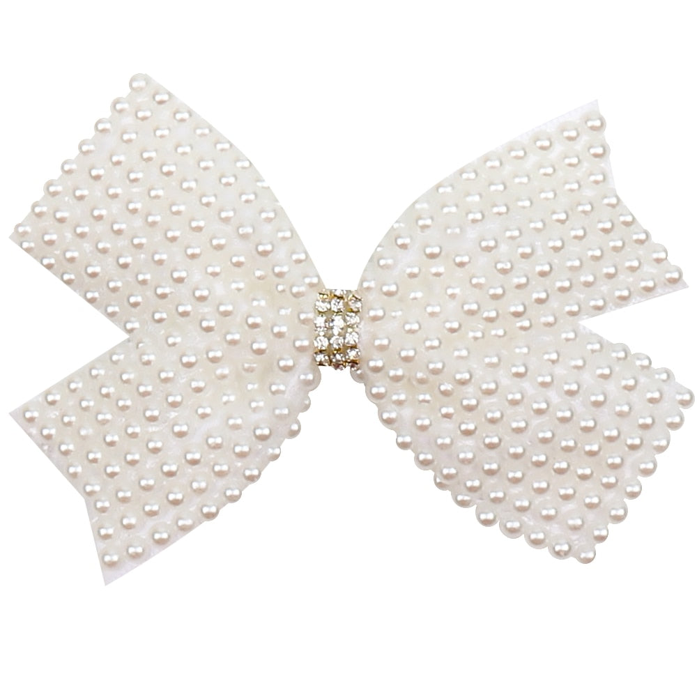 White Pearl Hair Bows With Hair Clips For Girls Kids Boutique Layers Bling Rhinestone Center Bows Hairpins Hair Accessories