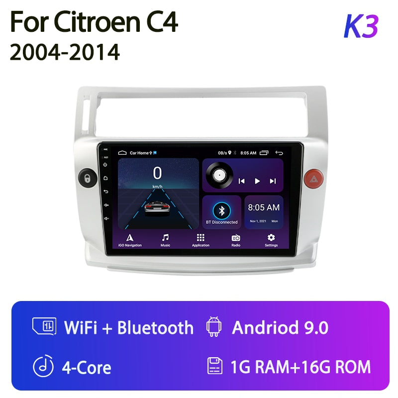 For Citroen C4 C-Triomphe Quatre 2004-2014 Car Radio Multimedia Carplay 2Din DVD Head Unit Stereo Speaker Audio Android 11 Video