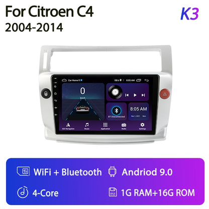 For Citroen C4 C-Triomphe Quatre 2004-2014 Car Radio Multimedia Carplay 2Din DVD Head Unit Stereo Speaker Audio Android 11 Video