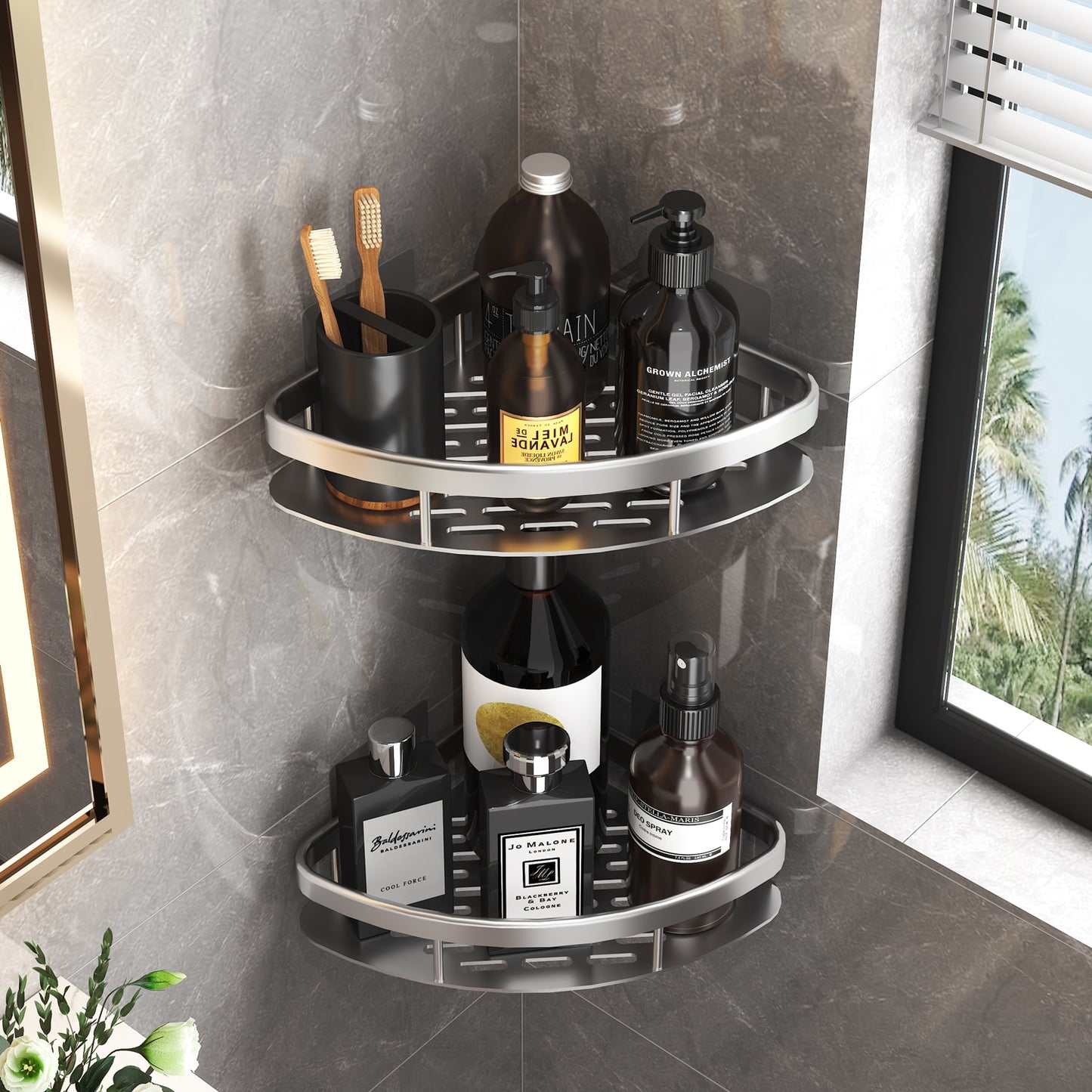 Bathroom Shelf Makeup Storage Organizer Aluminum Alloy Shampoo Rack Shower Shelf Bathroom Accessories No Drill Wall Shelf