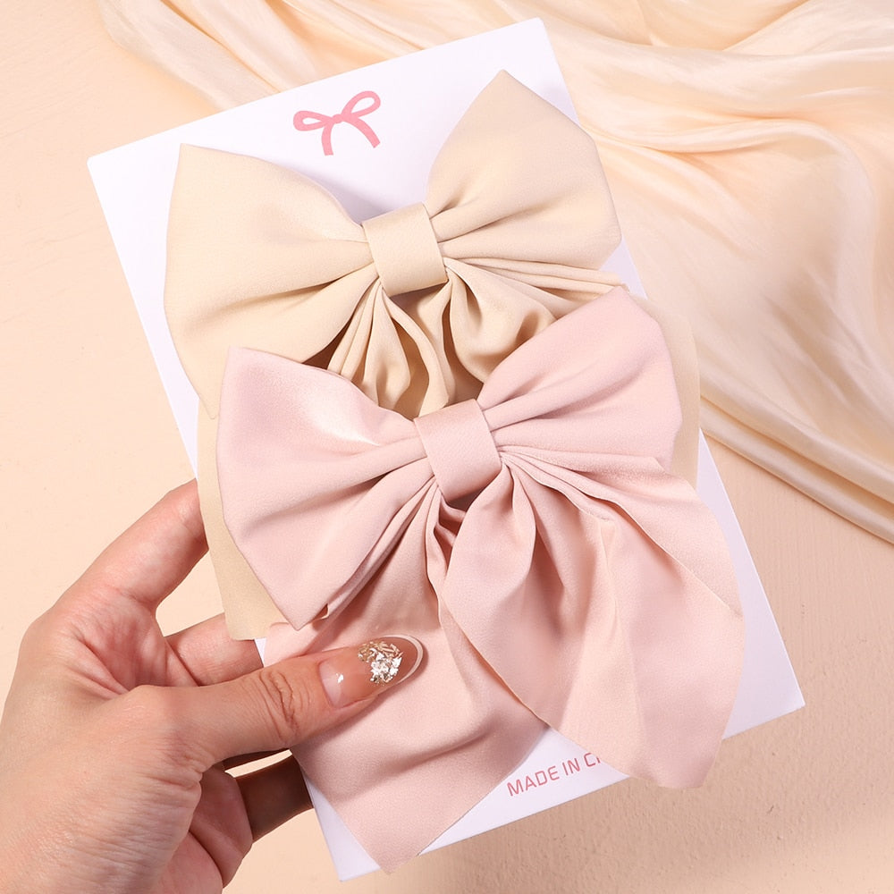 2Pcs/set Women Girls Sweet Solid Bowknot Hair Clips Print Bows Hairpins Ribbon Barrettes Duckbill Clip Headwear Hair Accessories