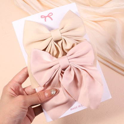 2Pcs/set Women Girls Sweet Solid Bowknot Hair Clips Print Bows Hairpins Ribbon Barrettes Duckbill Clip Headwear Hair Accessories