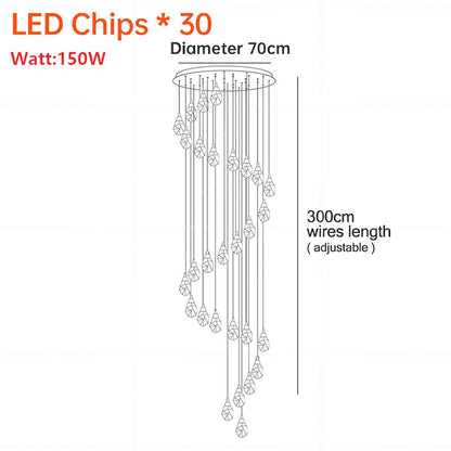 K9 Nordic Crystal Cube Chandelier Indoor Decor Led Light For Home Staircase Loft Spiral Hanging Lamp Living Dining Room Bedroom