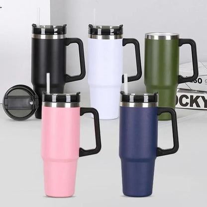 NEW 30oz Mug With Handle Insulated Tumbler Straw Stainless Steel Coffee Termos Cup In-Car Vacuum Flasks Portable Water Bottle