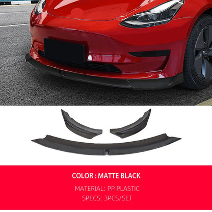 New Car Front Bumper Lip Spoiler Chin Splitter For Tesla Model 3 2019 20 21 Black Carbon PP Material 3Pcs/Set Tuning Accessories