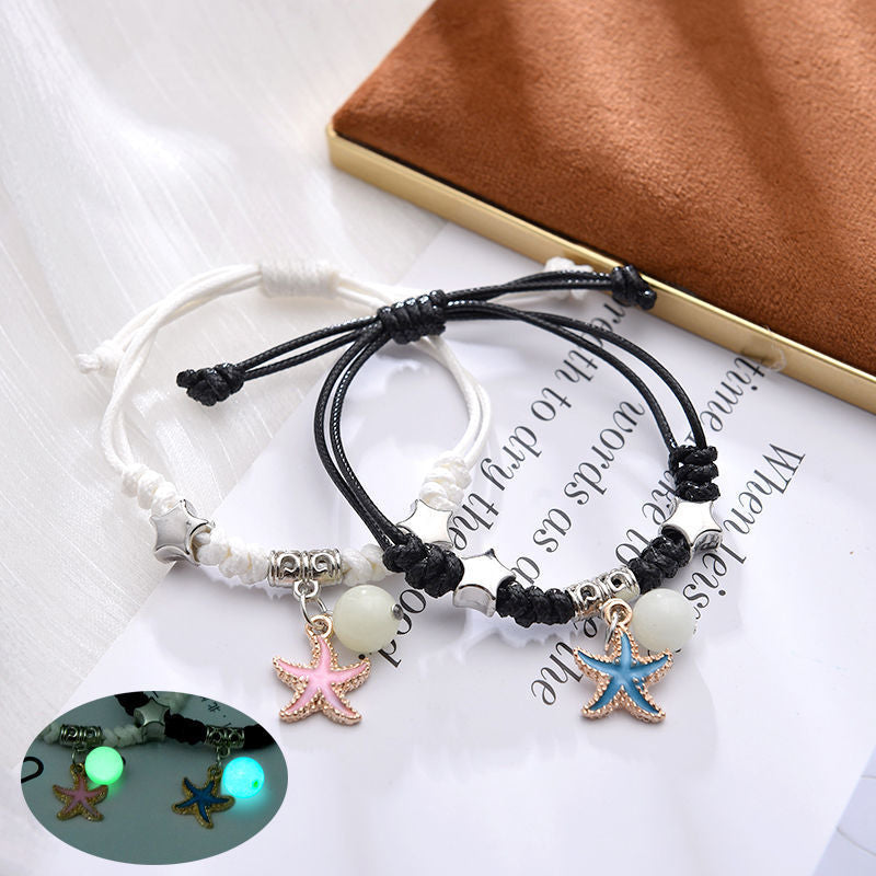 2023 Luminous Cat Star Moon Bracelet Couple Charm Handmade Adjustable Rope Matching Friend Bracelet Infinite Love Jewelry Gifts