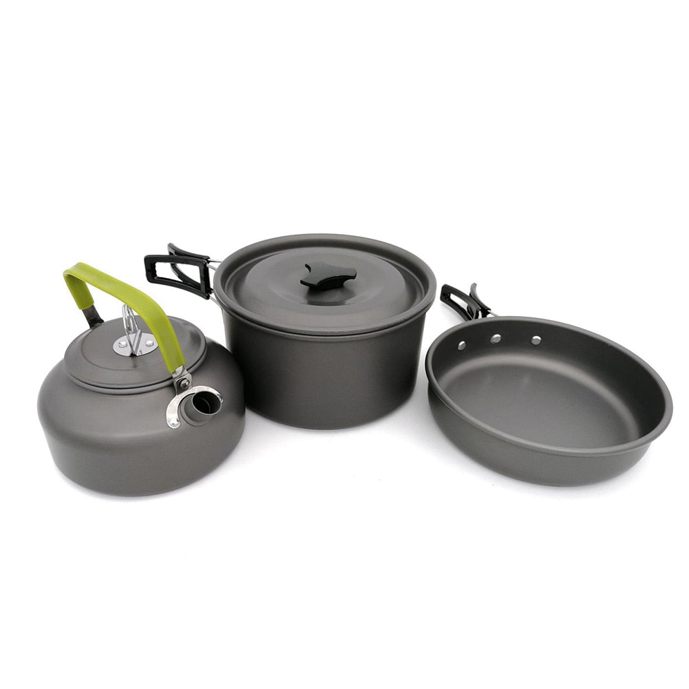 Camping Cookware Set Aluminum Portable Outdoor Tableware Cookset Cooking Kit Pan Bowl Kettle Pot Hiking BBQ Picnic