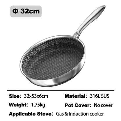 MOEYE Frying Pan 316L Stainless Steel Pan 28/30/32 Kitchen Nonstick Pan Cooking Skillet Kitchen Nonstick Skillet Induction Pan