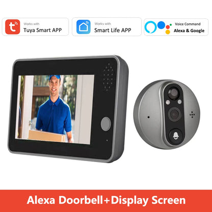 Tuya Smart 1080P WiFi Door Bell Peephole Camera Viewer Home Security Two-way Audio Night Vision 4.3&#39; FHD Video Doorbell Camera