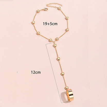 Bracelet à chaîne Simple avec pendentif en forme de cœur, anneau de doigt large en plaqué or pour femmes, bijoux de harnais à main