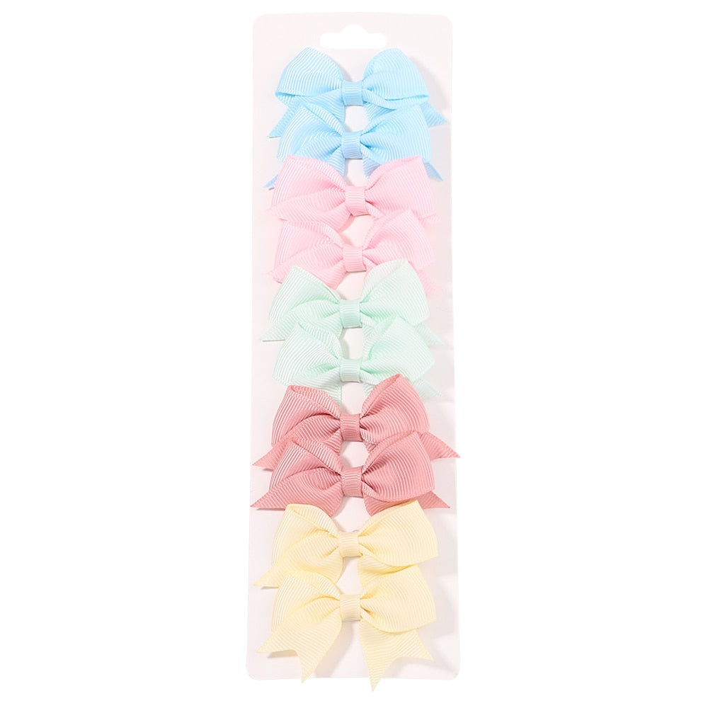 10Pcs/Set New Solid Ribbon Bowknot Hair Clips For Baby Girls Handmade Cute Bows Hairpin Barrettes Headwear Kids Hair Accessories