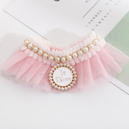 Lovely Pearl Veil Pet Collars for Chihuahua Pink Lace Small Dogs Bandana Neck Accessories Party Collar Decoration Cat Necklace