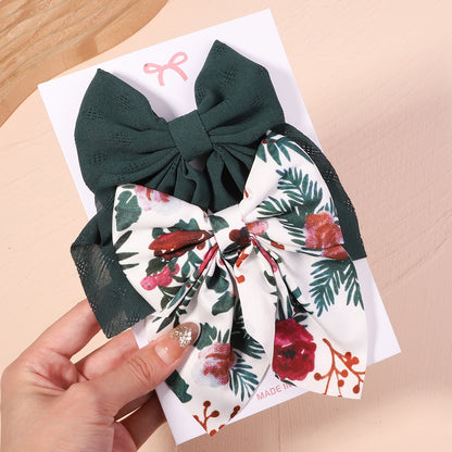 2Pcs/set Women Girls Sweet Solid Bowknot Hair Clips Print Bows Hairpins Ribbon Barrettes Duckbill Clip Headwear Hair Accessories