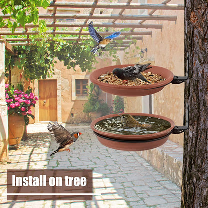 Wall Hanging Bird Feeder Bowl Tree Mounted Bird Bath Spa Include 2 Bird Trays Metal Rings and Screws