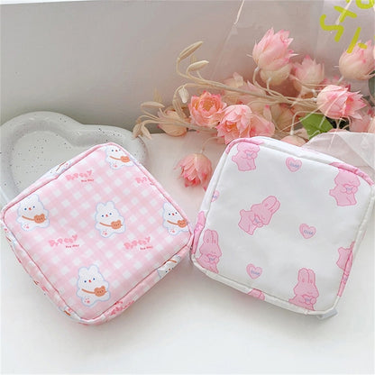 Women Girls Kawaii Cosmetic Makeup Tampon Bear Napkin Pouch Storage Bag Coin Purse Sanitary Pads Bag Mini Data Cables Organizer