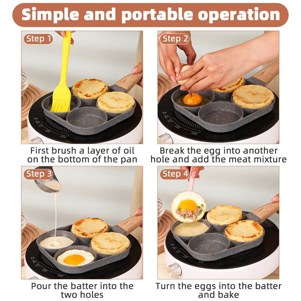 2/4-Hole Frying Pot Pan Thickened Omelet Pan Non-stick Egg Pancake Steak Pan Cooking Egg Ham Pans Breakfast Maker Cookware Pan