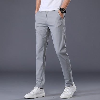 2023 New Summer Casual Pants Men 98%Cotton Solid color Business Fashion Slim Fit Stretch Gray Thin Trousers Male Brand Clothing