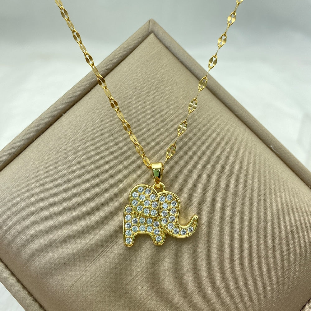 Gold Color Necklace for Women Zircon Jewelry Pendant Necklace Stainles Steel Mermaid Heart Butterfly Stainless Steel Sunflower